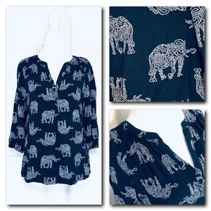 Navy Blue Elephant Print Blouse
